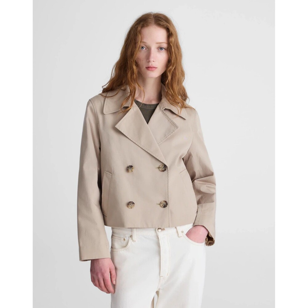 Madewell Cropped Trench Coat Womens Medium Coastal Dune Neutral Chic NZ511 NWT